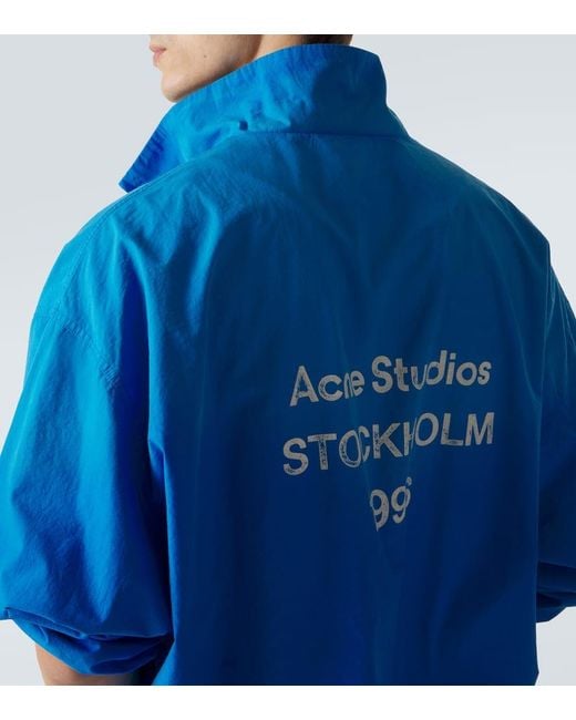 Acne Blue Olando Logo-print Cotton-poplin Jacket for men