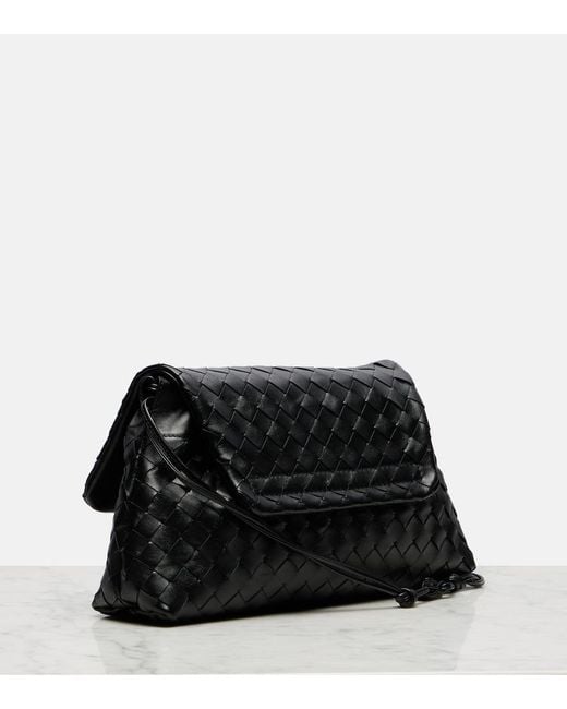 Bottega Veneta Black Giorno Small Intrecciato Leather Shoulder Bag