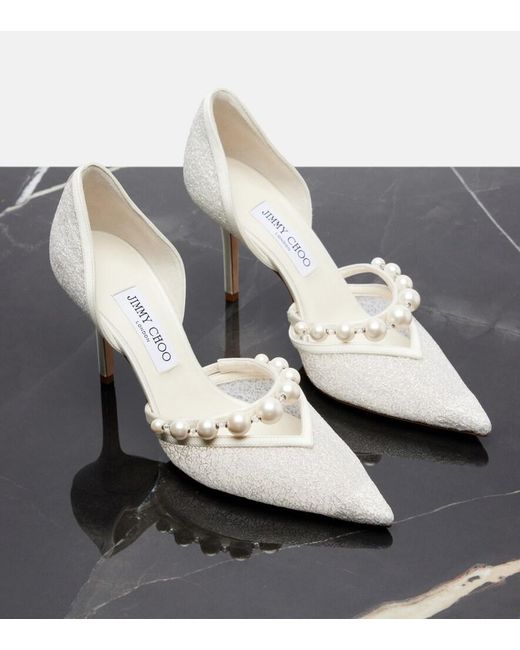 Jimmy Choo White Bridal Aurelie Glitter Pumps