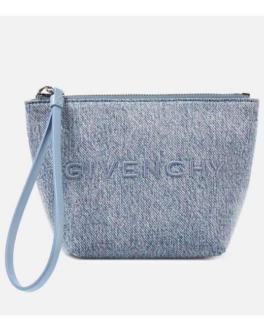 Pouch Mini de denim con logo Givenchy de color Blue