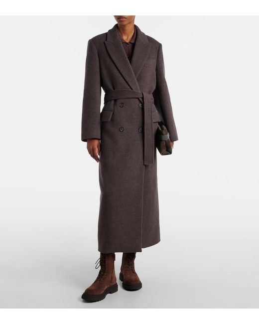 Brunello Cucinelli Brown Wool And Cashmere Wrap Coat