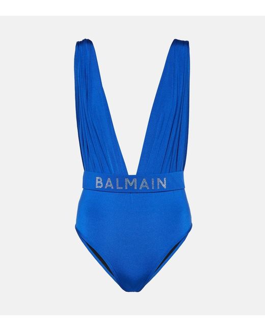 Balmain Blue Verzierter Badeanzug