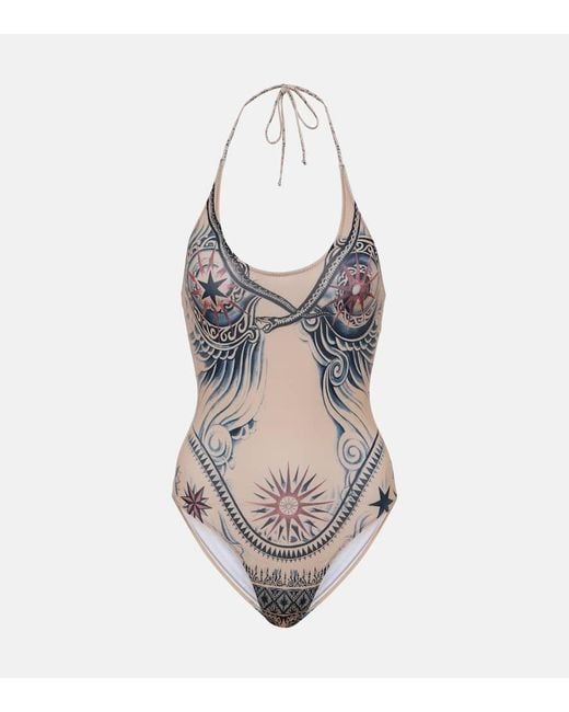 Jean Paul Gaultier Multicolor Tattoo Collection Printed Swimsuit