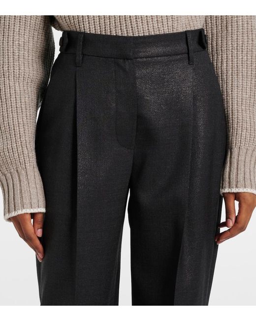 Brunello Cucinelli Gray Wool-Blend Wide-Leg Pants