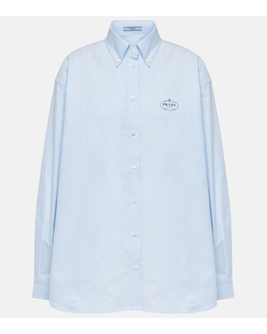 Prada Blue Logo Cotton Shirt
