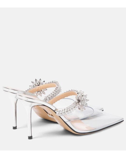 Mach & Mach White Crystal Flower Embellished Pvc Pumps