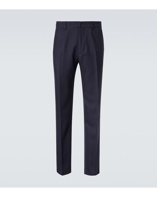 AMI Blue Pleated Virgin Wool Pants for men