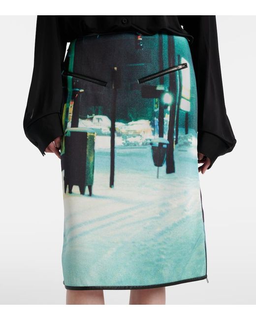 Jil Sander Green Printed Leather-Trimmed Midi Skirt