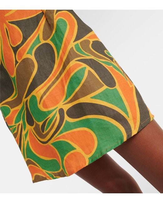 Faithfull The Brand Green Ysla Printed Linen Minidress