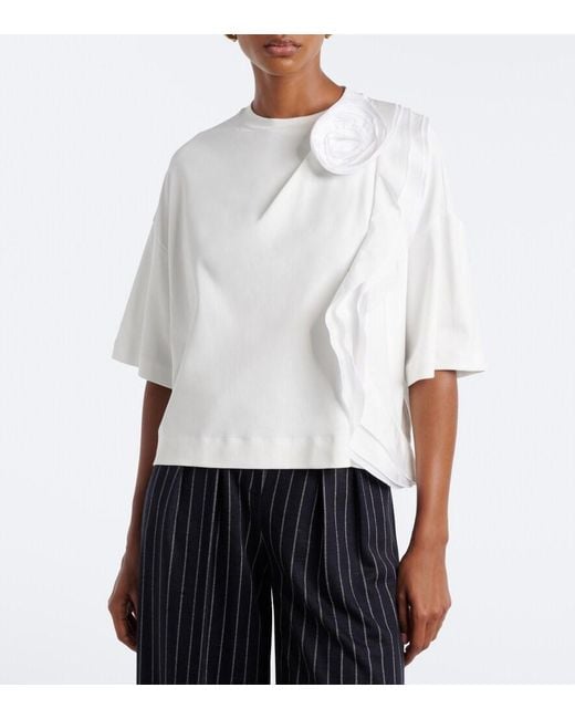 Max Mara White Floral-Applique Cotton Jersey T-Shirt
