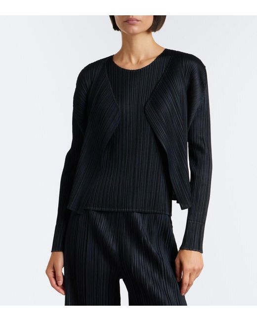 Pleats Please Issey Miyake Black Basics Pleated Cardigan