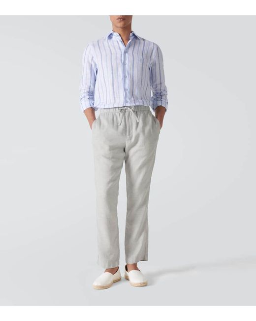 Pantaloni regular Oscar in lino e cotone di Frescobol Carioca in Gray da Uomo