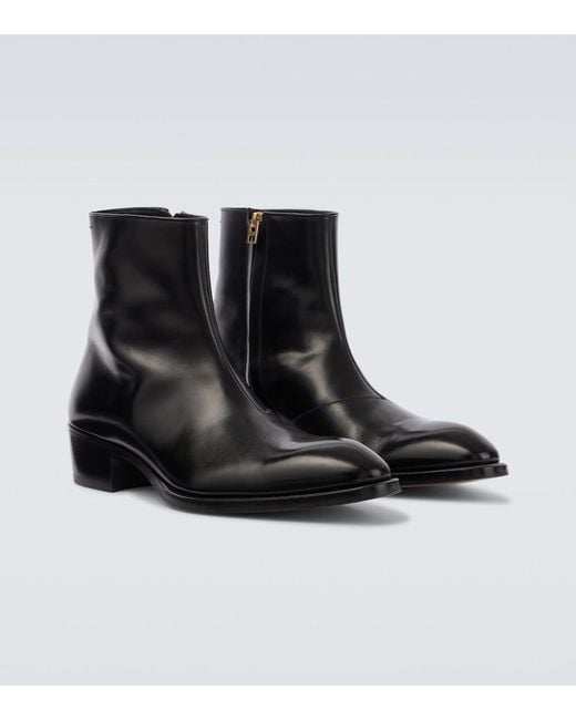 Tom Ford Black Vincent Leather Ankle Boots for men