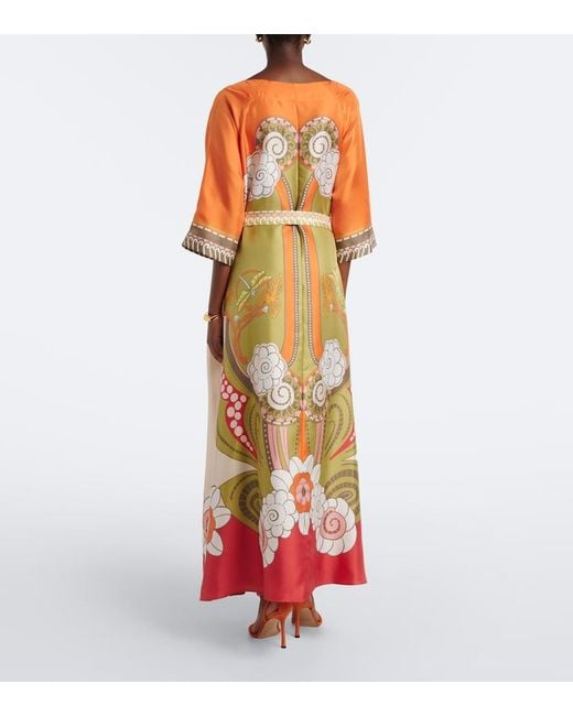 LaDoubleJ Orange Muumuu Printed Silk Twill Maxi Dress
