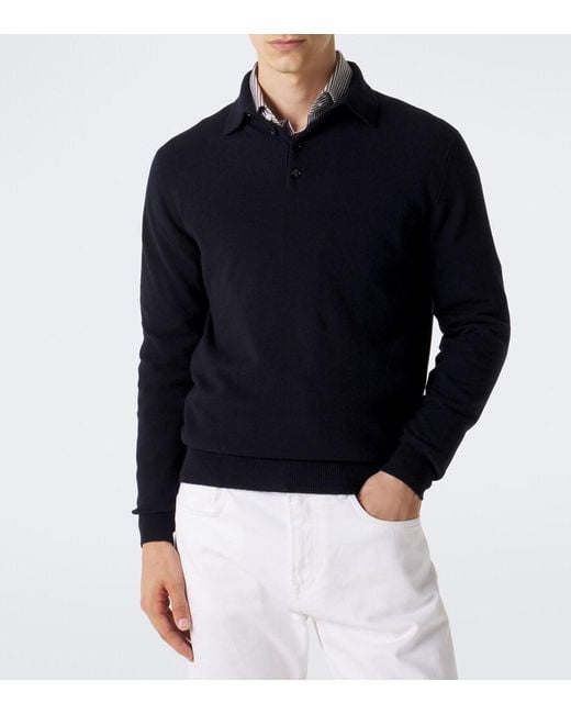 Allude Blue Cashmere Polo Sweater for men