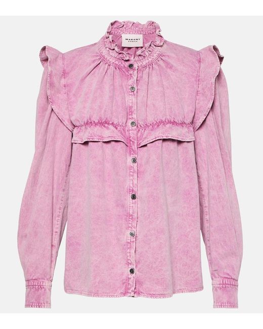 Isabel Marant Pink Idety Ruffled Denim Shirt