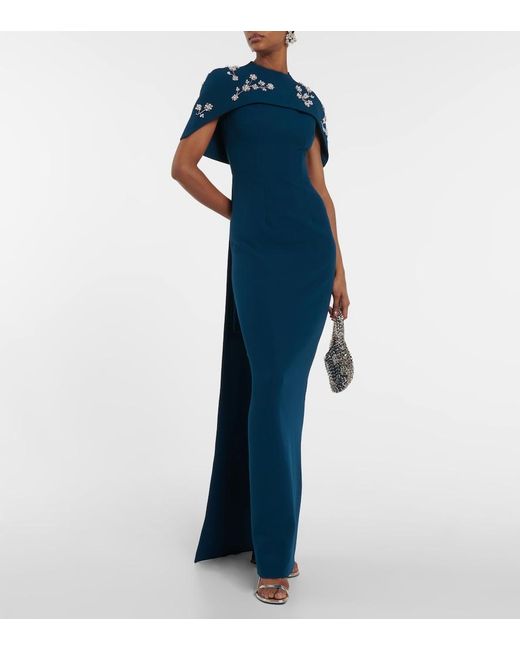 Safiyaa Blue Embellished Crepe Gown