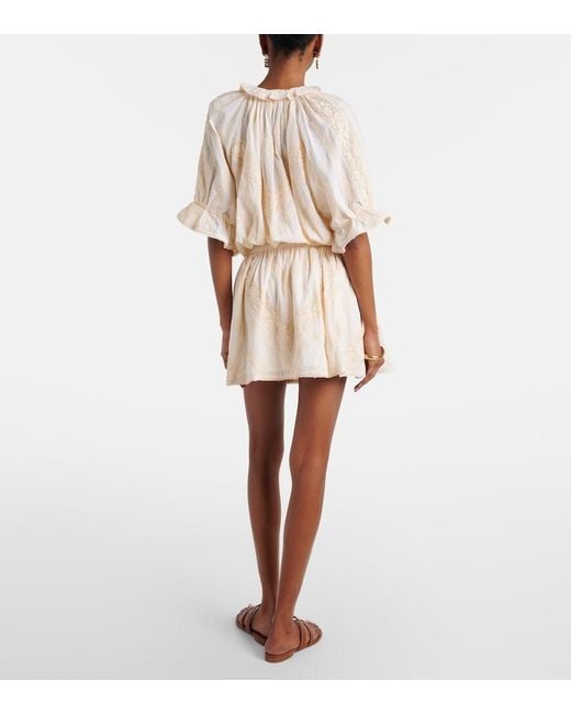 Juliet Dunn Natural Embroidered Cotton Shirt Dress