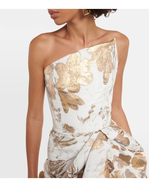 Alexander McQueen Metallic Asymmetric Brocade Gown