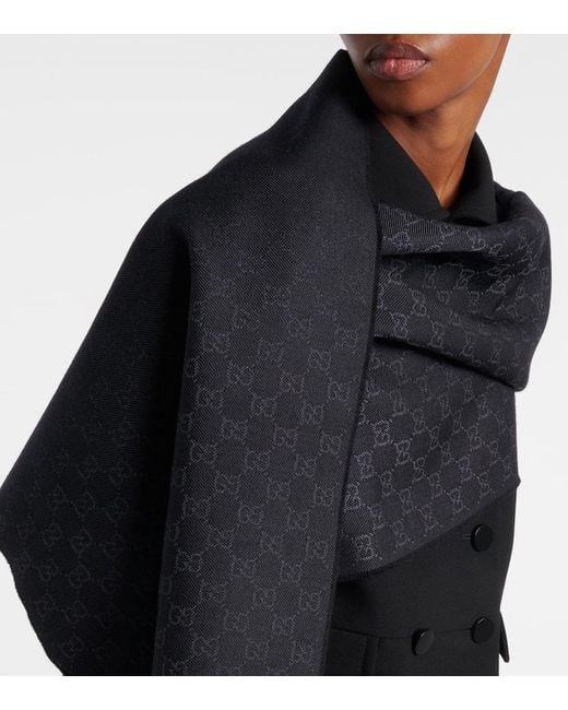 Gucci Blue Gg Wool Jacquard Scarf