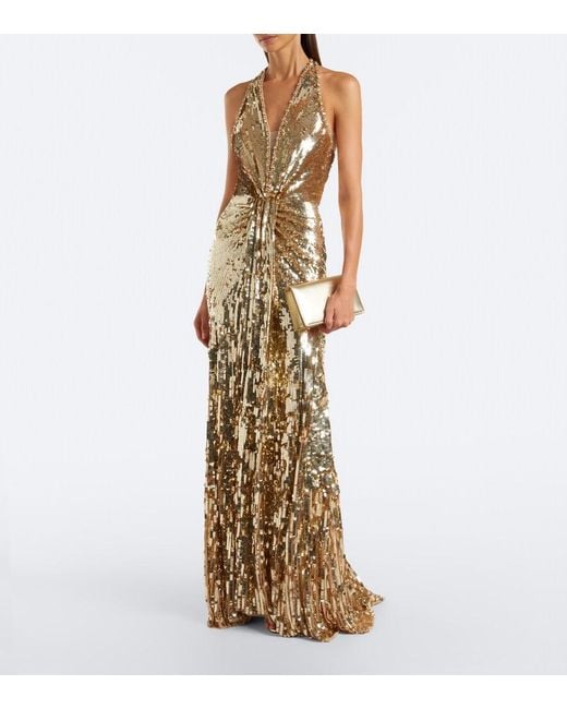 Jenny Packham Metallic Lisette Embellished Gathered Gown