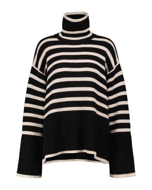 black and white striped turtleneck sweater