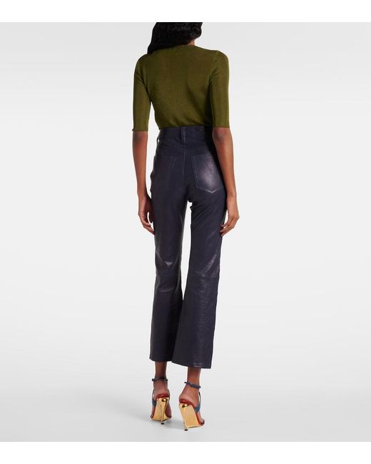 FRAME Blue Reboot Crop Leather Bootcut Pants