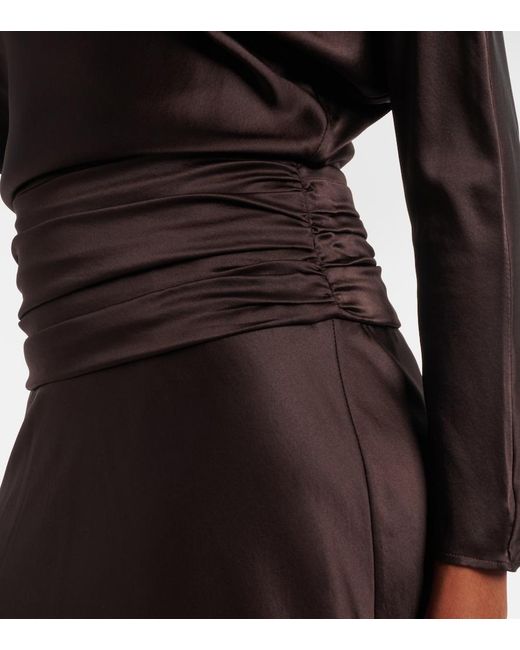 Staud Brown Freda Ruched Silk-Blend Gown