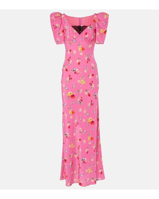Rodarte Pink Lace-Trimmed Silk Maxi Dress