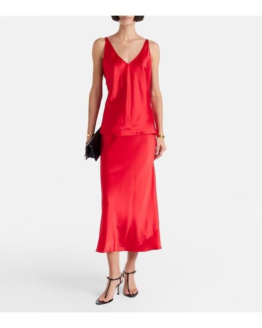Dorothee Schumacher Red Sense Of Shine Satin Midi Skirt