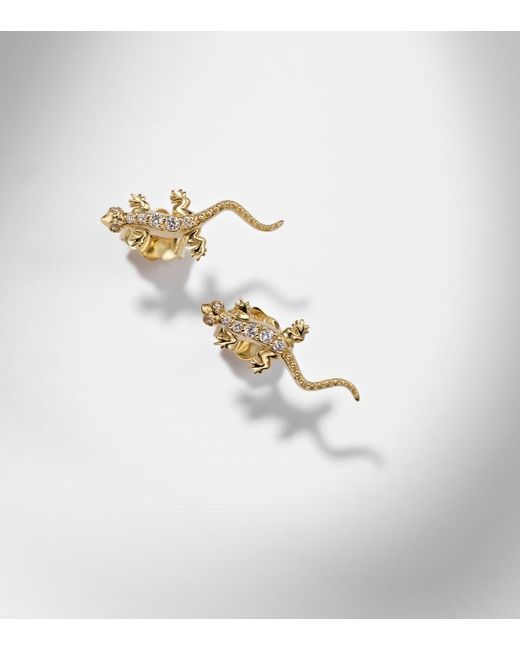 Sydney Evan White Lizard 14Kt Stud Earrings With Diamonds