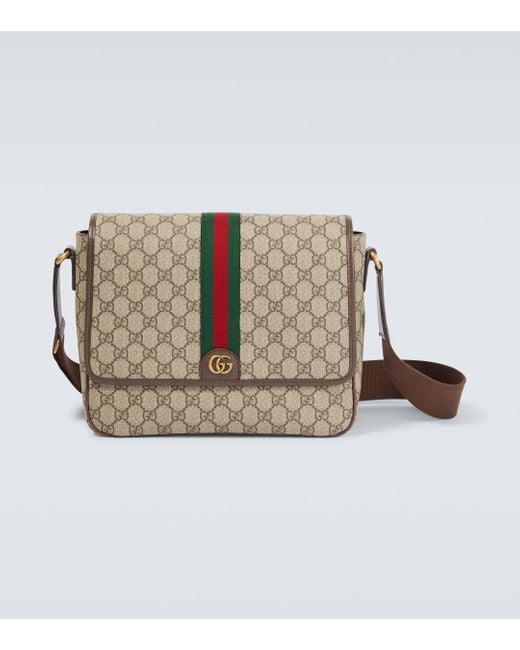 Gucci Brown Ophidia Medium Leather-trimmed Monogrammed Coated-canvas Messenger Bag for men