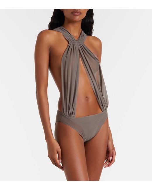 Rick Owens Gray Miami Cutout Sheer Tulle Bodysuit
