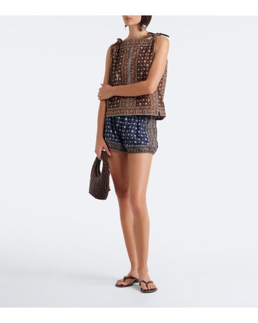 Doen Brown Amalia Printed Cotton Voile Top