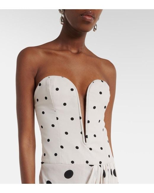 Adriana Degreas White Draped Polka-Dot Bustier Dress