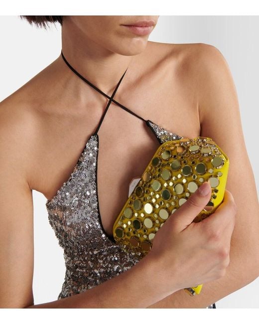 The Attico Yellow Midnight Mini Embellished Leather Clutch