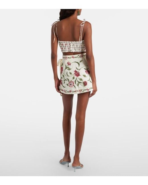 Agua Bendita White Luna Floral Linen Beach Cover-Up