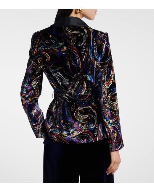 Etro Blue Belted Velvet Jacquard Blazer