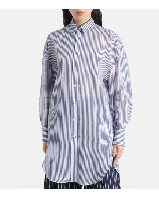 Brunello Cucinelli Blue Striped Linen Shirt