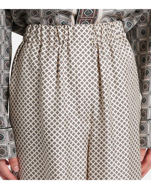 Loro Piana Gray Valerio Printed Silk Twill Wide-Leg Pants