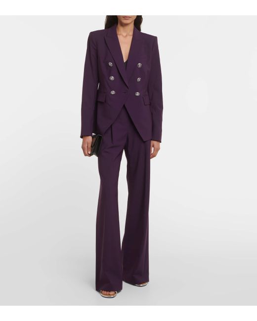 Veronica Beard Purple Ollie Wool-blend Wide-leg Pants
