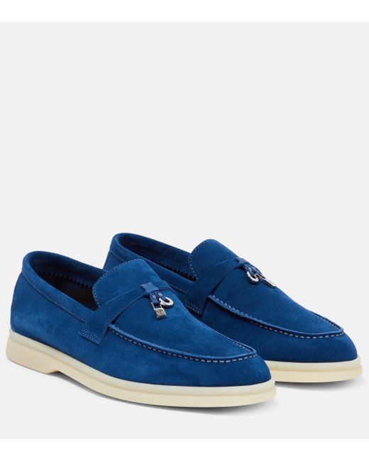 Loro Piana Blue Summer Charms Walk Suede Loafers