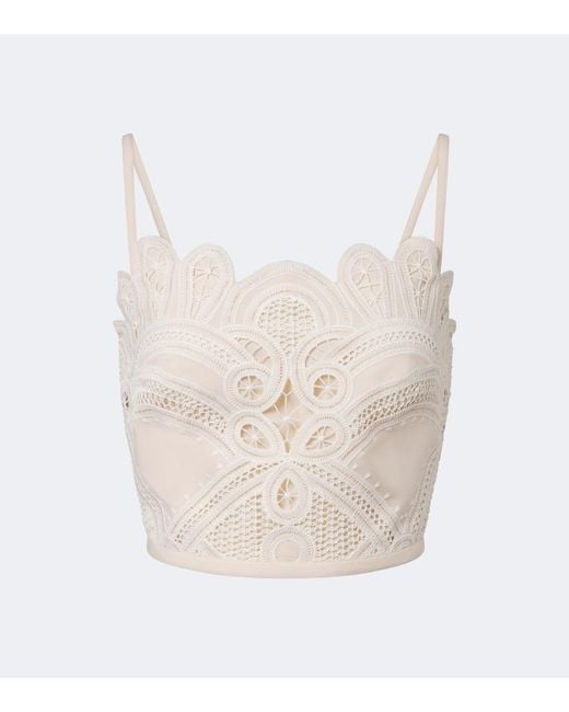 Elie Saab White Embroidered Scalloped Crop Top