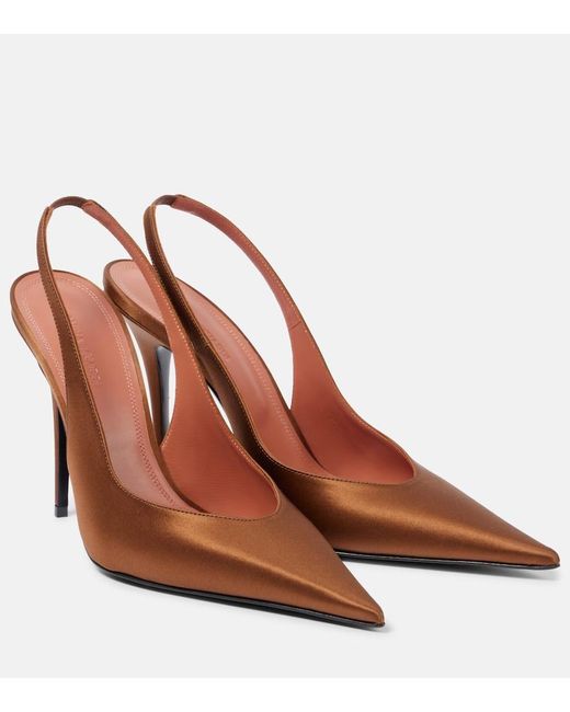 AMINA MUADDI Brown Anok Sling 105 Satin Slingback Pumps