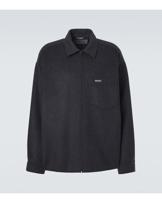 Balenciaga Blue Wool-Blend Zip-Up Overshirt for men