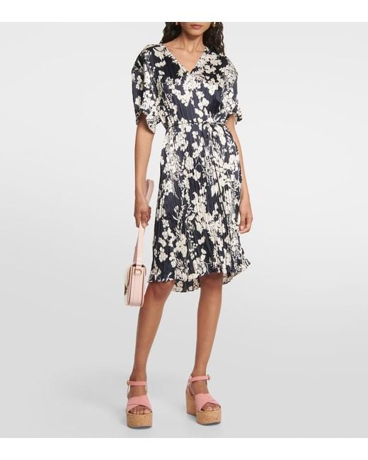 Vince Black V-Neck Floral Belted Minidress