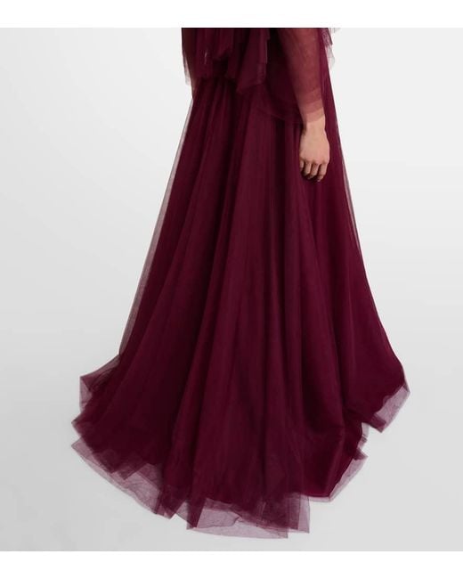 Costarellos Purple Embellished Off-Shoulder Tulle Gown