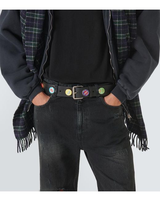 Balenciaga Black Embellished Leather Belt for men