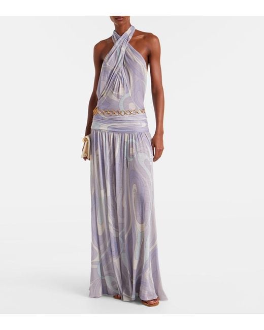 Emilio Pucci White Iride Gathered Wool-Blend Gown