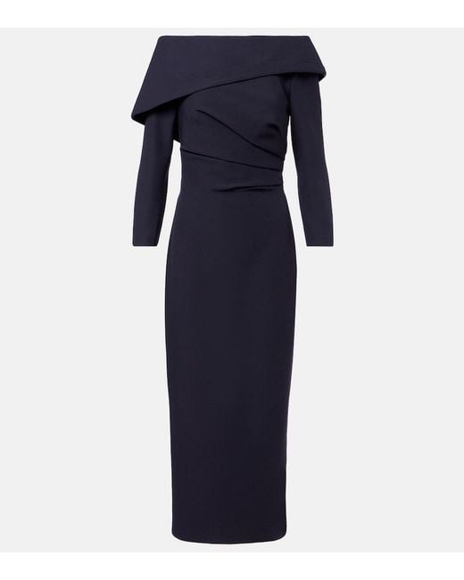 Safiyaa Blue Off-Shoulder Crepe Midi Dress